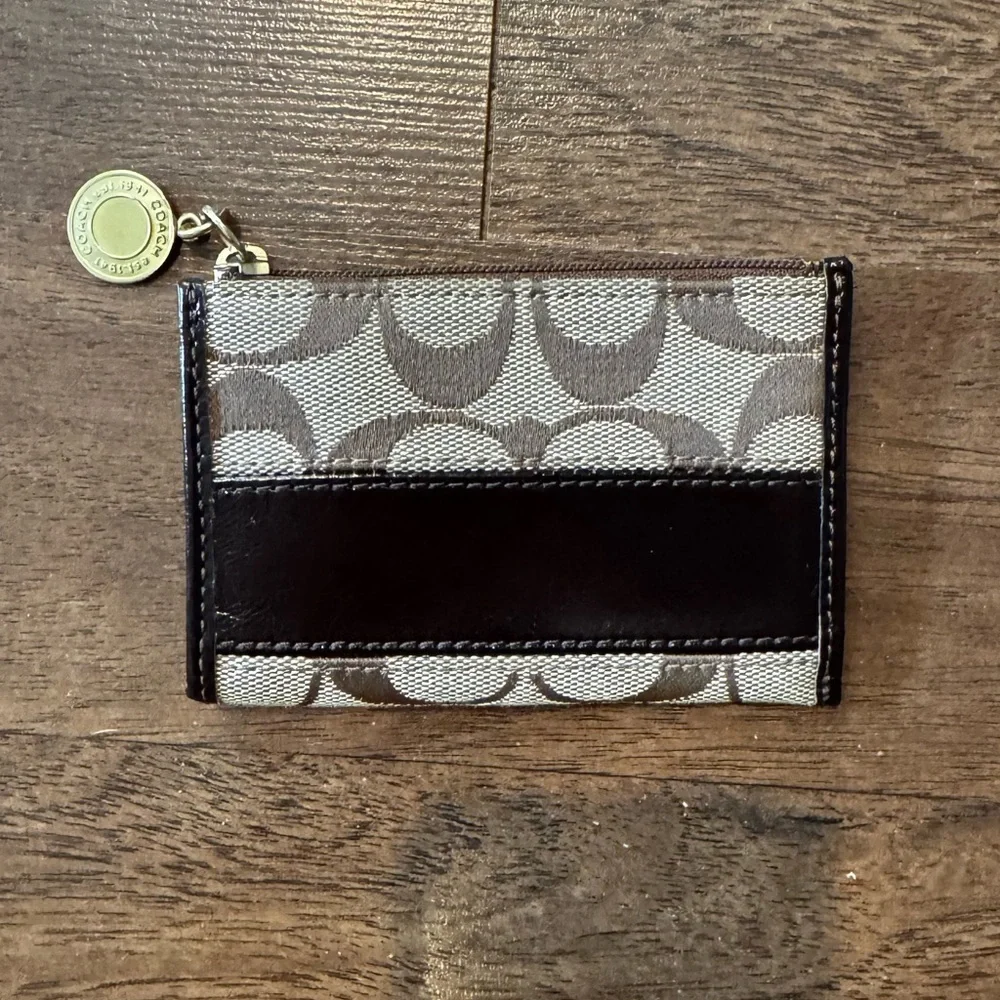 Coach Brown and Tan CC Patterned Change Purse with Key Ring